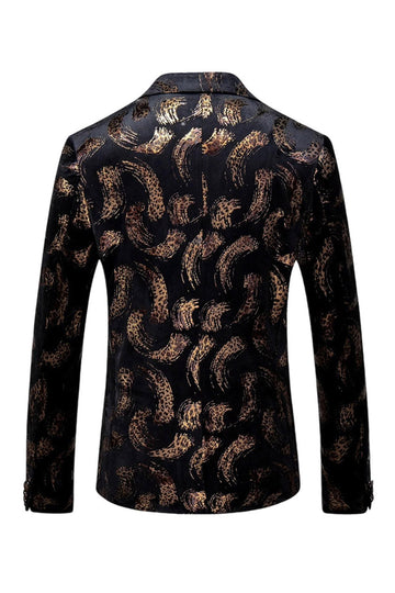 Men's Black Golden Printed Notched Lapel Prom Blazer